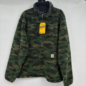 Carhartt Mens Camo Fleece Pullover Sweater Loose Fit Green Quarter Zip XL NWT